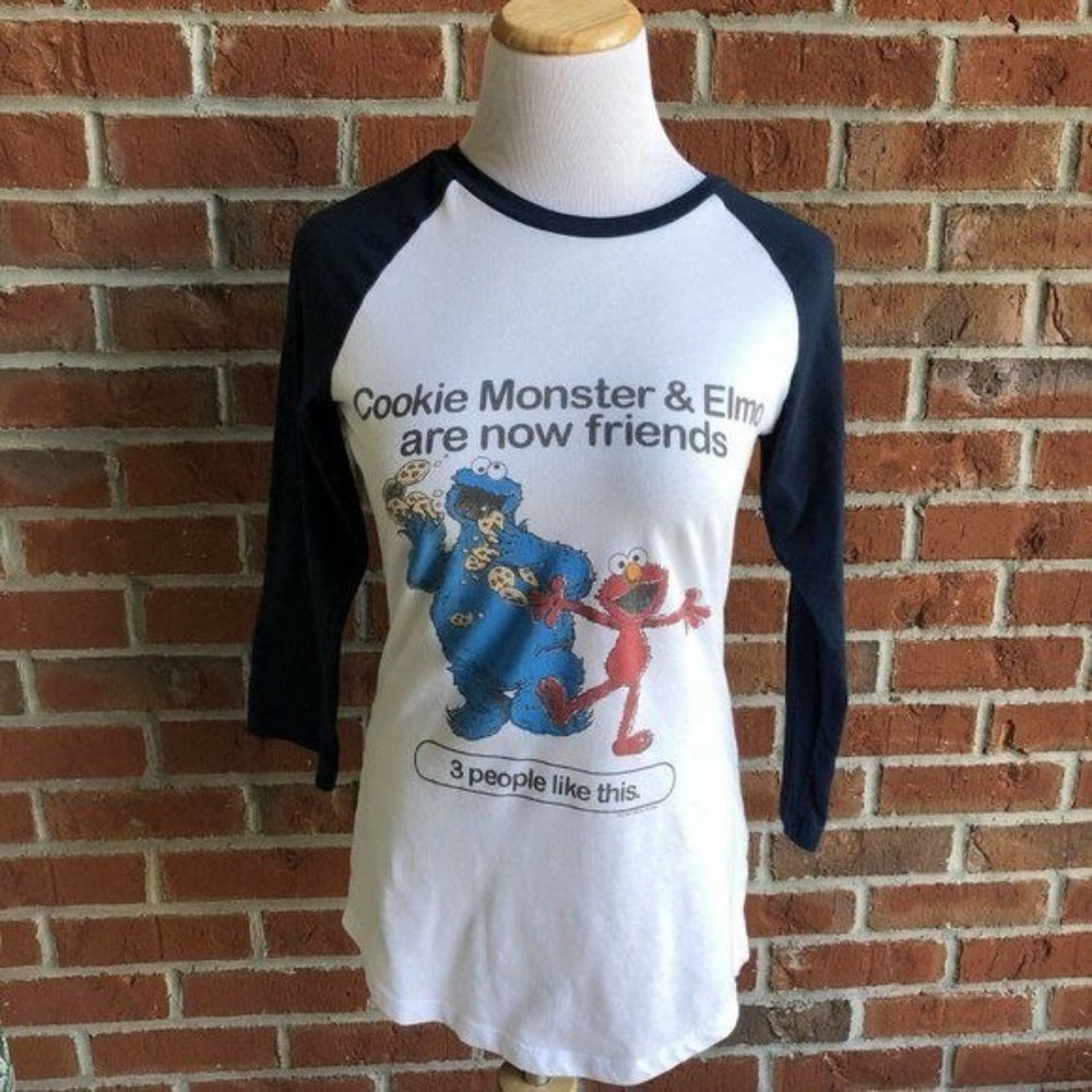 Cookie Monster & Elmo 3/4 Sleeve Ladies Cut Shirt - Size L - Picture 1 of 5